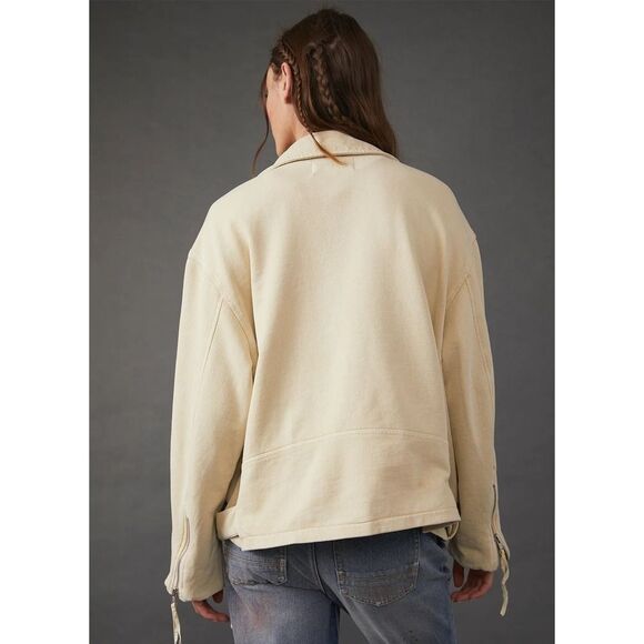 Free People We the Free Rebel Rebel Knit Moto Jacket Vanilla - Picture 4 of 12